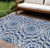 8' X 10' Navy Blue Ivory And Gray Floral Medallion Washable Indoor Outdoor Area Rug