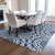 8' X 10' Navy Blue Ivory And Gray Floral Medallion Washable Indoor Outdoor Area Rug