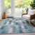 10' X 14' Dark Blue Aqua And Gray Geometric Washable Indoor Outdoor Area Rug