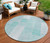 8' Aqua Teal Blue And Silver Round Patchwork Washable Indoor Outdoor Area Rug
