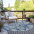 8' Navy Blue And Beige Round Floral Washable Indoor Outdoor Area Rug