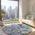 8' Navy Blue And Beige Round Floral Washable Indoor Outdoor Area Rug