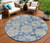 8' Navy Blue And Beige Round Floral Washable Indoor Outdoor Area Rug