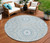 8' Denim Blue And Ivory Round Floral Medallion Washable Indoor Outdoor Area Rug