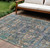 10' X 14' Green Navy Blue And Ivory Oriental Washable Indoor Outdoor Area Rug