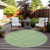 8' Lime Green And Ivory Round Geometric Washable Indoor Outdoor Area Rug