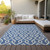 9' X 12' Blue And Ivory Geometric Washable Indoor Outdoor Area Rug