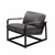 Homeroots Living Room 28" Solid Color Arm Chair, Gray Black Top Grain Leather and Steel