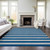 9' X 12' Blue and Ivory Striped Washable Indoor Outdoor Area Rug