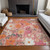 10' X 14' Blush Pink And Orange Floral Washable Indoor Outdoor Area Rug