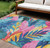 10' X 14' Sky Blue And Pink Floral Washable Indoor Outdoor Area Rug