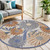 5' Beige Round Floral Indoor Outdoor Area Rug