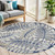 4' Navy Blue And Ivory Round Botanical Leaves Indoor Outdoor Area Rug