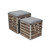Homeroots Living Room Set of 2 Square Gray Linen Fabric and Wood Slats Storage Benches, Gray, Set of 2