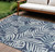 8' X 10' Navy Blue Sky Blue And Ivory Palm Leaf Indoor Outdoor Area Rug