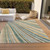 5' X 8' Beige Gold And Sage Striped Washable Indoor Outdoor Area Rug