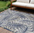 6' X 9' Navy Blue And Beige Botanical Leaves Indoor Outdoor Area Rug