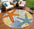 8' Blue Yellow And Orange Round Starfish Indoor Outdoor Area Rug