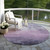 8' Lavender And Lilac Round Striped Washable Indoor Outdoor Area Rug