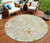 8' Wheat And Ivory Round Floral Washable Indoor Outdoor Area Rug