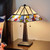 Homeroots Lighting 23" Stained Glass Two Light Mission Style Table Lamp, Cream and Blue, Two Light