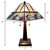 Homeroots Lighting 23" Stained Glass Two Light Mission Style Table Lamp, Cream and Blue, Two Light