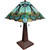 Homeroots Lighting 23" Aqua Blues and Amber Abstract Stained Glass Two Light Mission Style Table Lamp