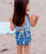 Striped blue Sibling matching swimsuits