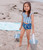 Striped blue Sibling matching swimsuits
