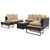 Six Piece Gray and Khaki Wicker Upholstered Cushions Sofa Seating Group With Table