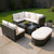 Two Piece Outdoor Beige Wicker Sectional Seating Group with Beige Cushions