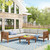 Four Piece Natural and Beige Solid Wood Upholstered Cushions Sectional Seating Group With Table