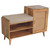 41" Beige and Brown Boucle and Solid Wood Upholstered Storage Bench With Drawers