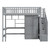 Gray Four Poster Wood Twin Loft Bed with Desk and Shelves