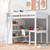 White Four Poster Wood Full Double Loft Bed with Desk and Shelves