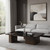 47" Black and Walnut Genuine Marble and Wood Coffee Table