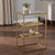 Homeroots Living Room 24" Brass Glass and Iron Rectangular End Table, Brass Finish, Two Shelves