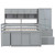 Gray Four Poster Wood Full Double Loft Bed with Stairs and Desk and Shelves
