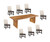 Nine Piece Brown Solid Wood Dining Set with Eight Chairs