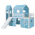 Blue Canopy Solid Wood Twin Loft Bed With Slide