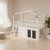 White Slat Wood Twin Loft Bed with Shelves