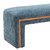 56" Blue and Brown Fabric and Solid Wood Upholstered Bench