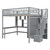 Gray Four Poster Wood Full Double Loft Bed with Desk and Shelves