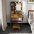 24" Brown Wood Mirrored Three Drawer Vanity Table And Lights