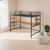 Black Slat Metal Twin Loft Bed With Desk And Shelves