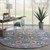 8’ Round Denim Blue Florals Distressed Area Rug - 4512822815213