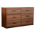 45" Walnut Wood and Fabric Six Drawer Double Dresser