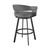 Homeroots Living Room 26" Mod Grey Faux Leather Black Finish Swivel Bar Stool, Grey