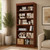72" Coffee Solid Wood Adjustable Six Tier Library Bookcase