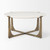 34" White and Gold Stone and Iron Round Frame Coffee Table
